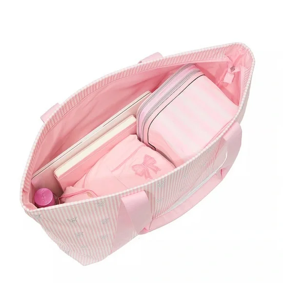 🎀🆕Victoria’s Secret Candy Cane 3-Piece Pajama Set + Tote & Blanket NWT Sz L - Picture 7 of 10